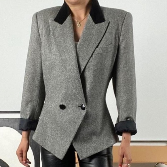 La Suit Jackets & Blazers - La Suit Vintage Herringbone Jacket velvet collar 8